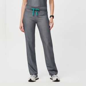 Figs Gray Straight Leg Pants with Teal Accent